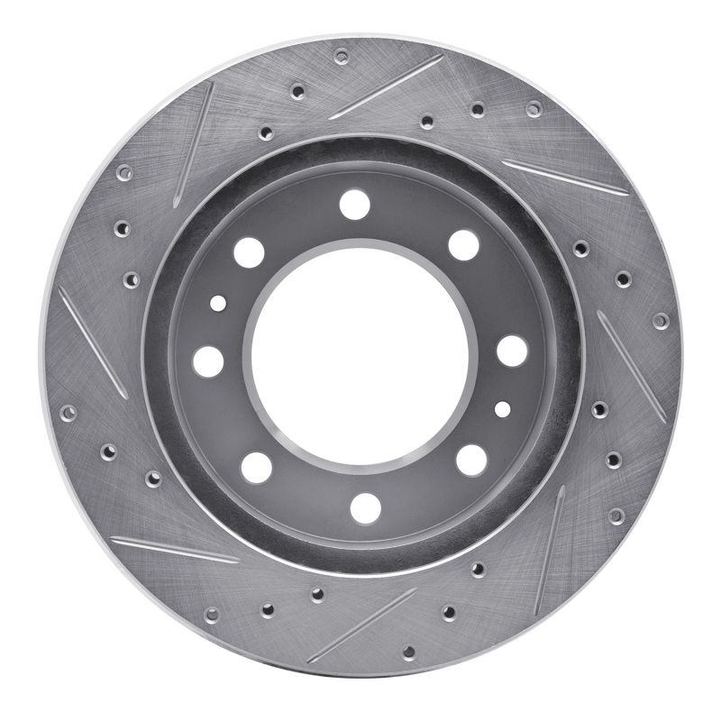 Cadillac DeVille Brake Rotor (1) - Front Right - R1 Concepts - Drilled & Slotted - Silver - `99-`20
